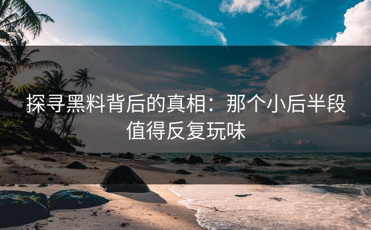 探寻黑料背后的真相：那个小后半段值得反复玩味