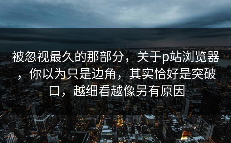 被忽视最久的那部分，关于p站浏览器，你以为只是边角，其实恰好是突破口，越细看越像另有原因