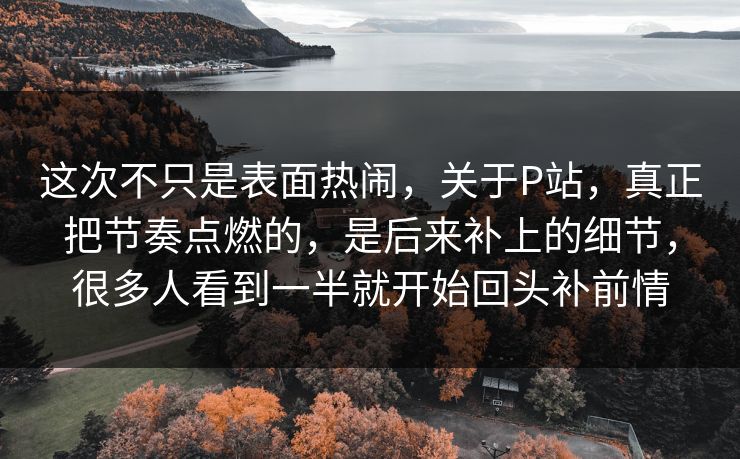 这次不只是表面热闹,关于P站,真正把节奏点燃的,是后来补上的细节,很多人看到一半就开始回头补前情 这次不只是表面热闹,关于P站,真正把节奏点燃的,是后来补上的细节,很多人看到一半就开始回头补前情